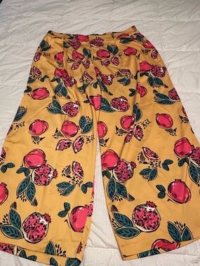 Women's Mustard Yellow Floral Wide-Leg Pants